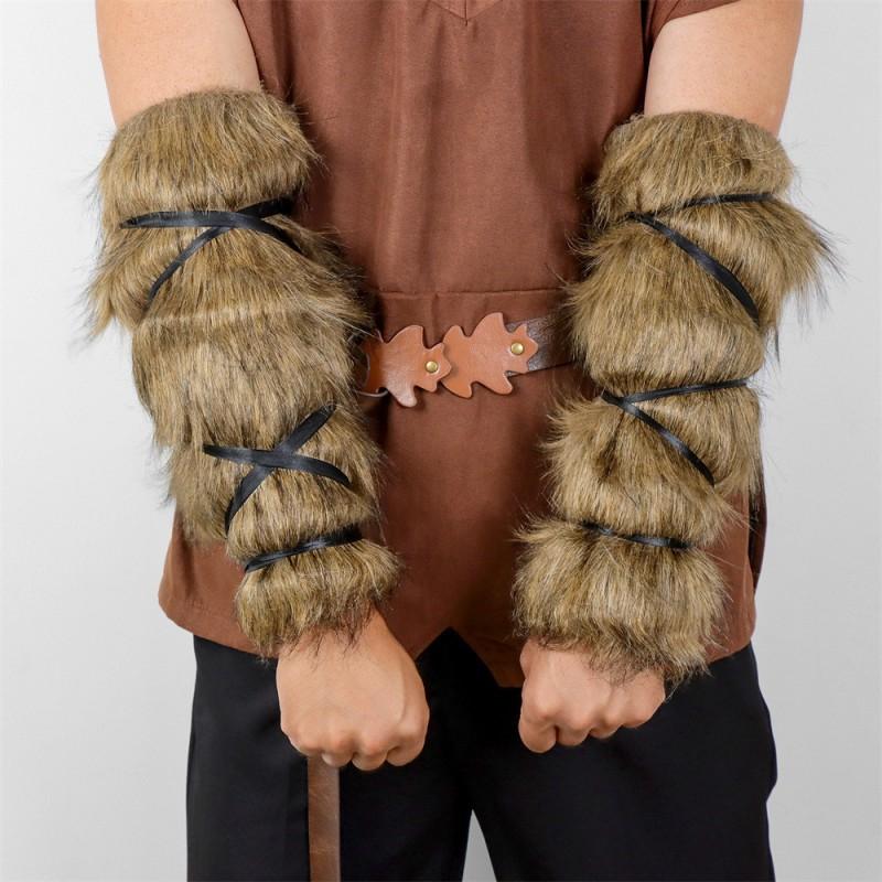 Viking Medieval Fox Fur Cuff Sleeves Cosplay Costume Accessories Men Women