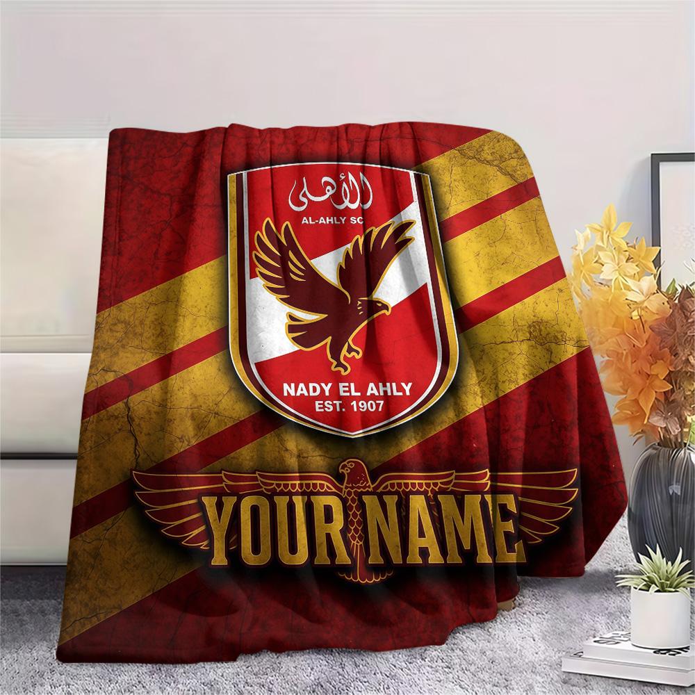 Custom Name Al Ahly SC Flannel Blanket, High quality Comfortable for All Seasons, Home Decor, Warmth and Comfort