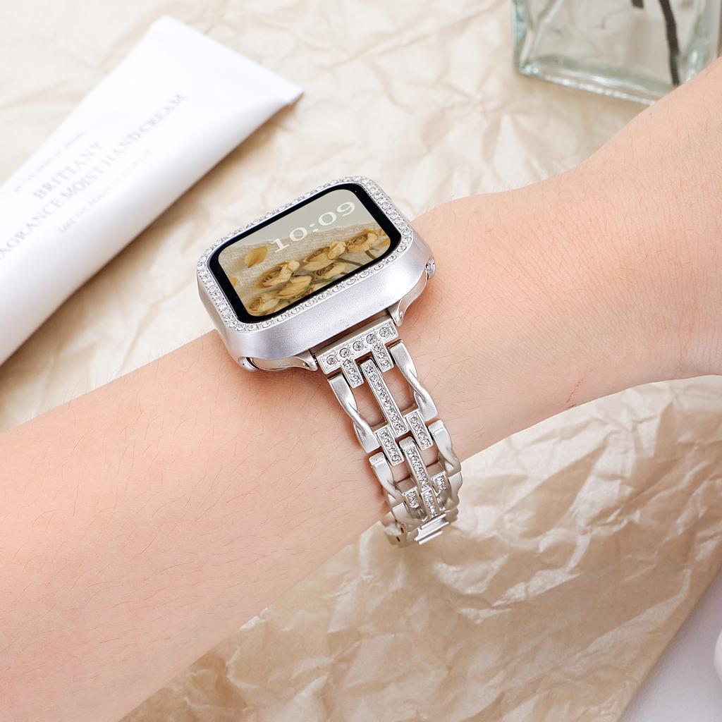 Алмазный ремешок подходит для ремешка Apple Watch 40 мм 44 мм 38 мм 45/41/ 49 мм 42 мм металлический браслет iWatch серия se 7 6 3 5 Ultra 2 8 9