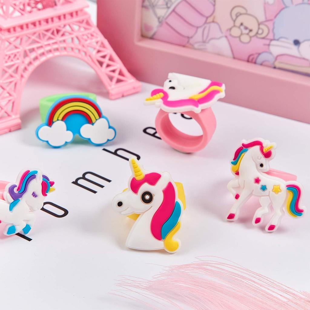 10/30/50Pcs Unicorn Rings Multi-color Rubber Rainbow Ring Unicorn Cupcake Toppers Girls Birthday Unicorn Party Favors Kids Rings
