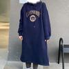 Женская мода Осень Зима Длинный рукав Капюшон Свободный крой Повседневные платья