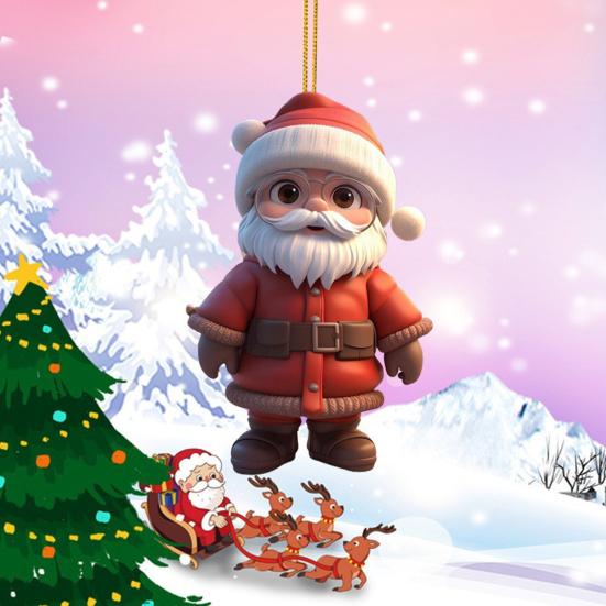 Christmas Santa Claus Ornaments 2D Acrylic Xmas Tree Hanging Decoration for Door Window Wall Tree Party Decor