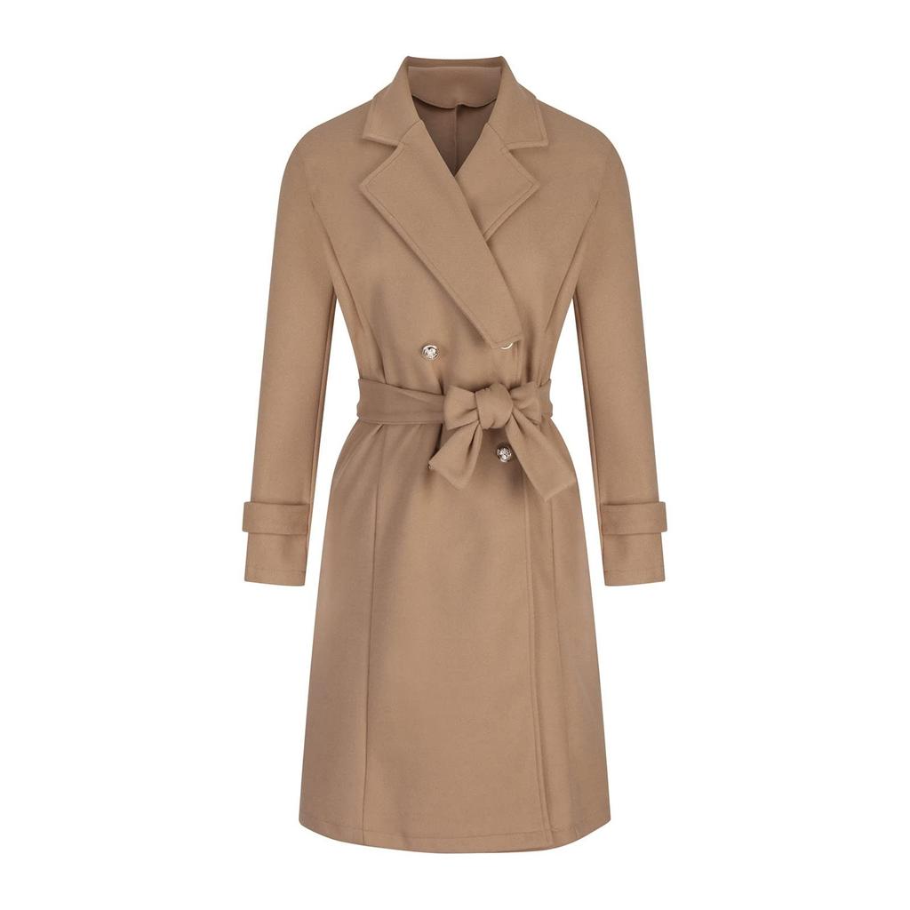 Пальто для женщин, двубортный тонкий длинный плащ с поясом, теплое зимнее пальто, шерстяная верхняя одежда