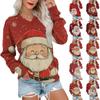 Женская рождественская толстовка с V-образным вырезом, длинный рукав, повседневный легкий пуловер