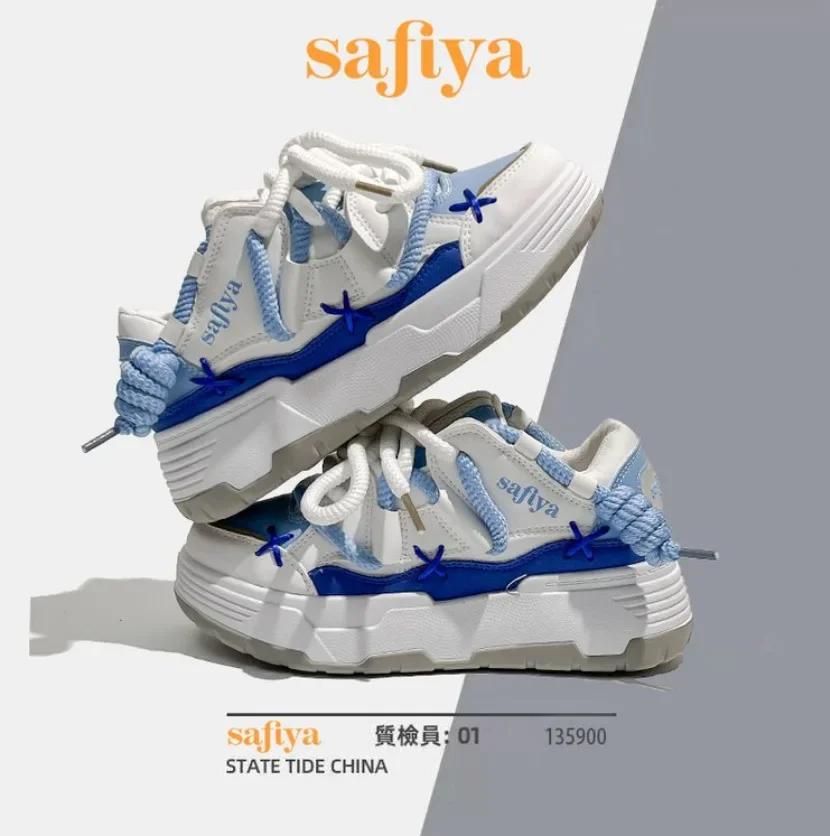 2025 женские кроссовки для бега, симпатичные кроссовки Harajuku, новые синие кроссовки на толстой платформе для студентов, повседневные розовые вулканизированные туфли