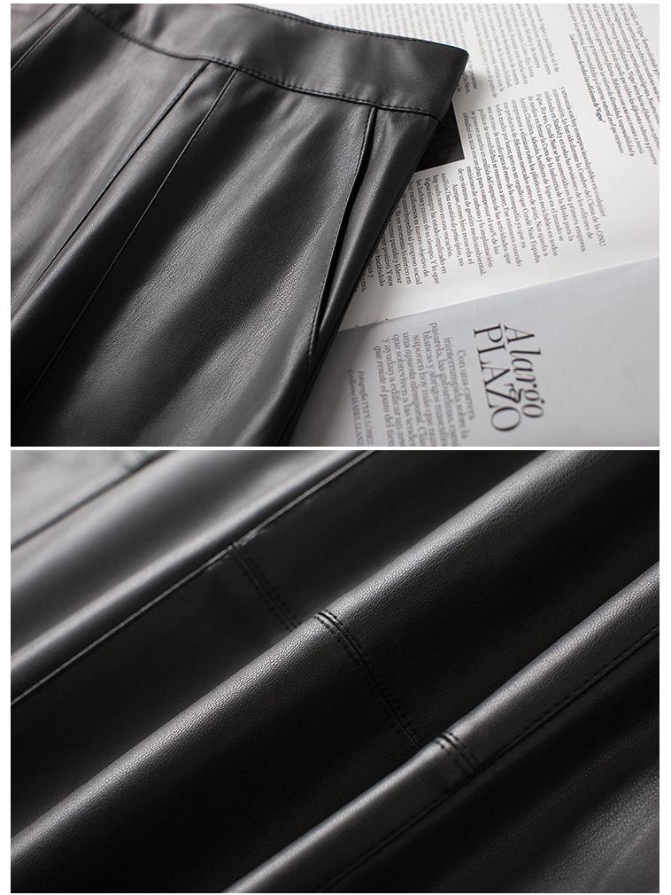Women's Cross-Strap Leather A-line Skirt - Mid-length, High-waist, Slimming Umbrella Design, Fashionable Wide Hem, 2025 Autumn/Winter Collection.