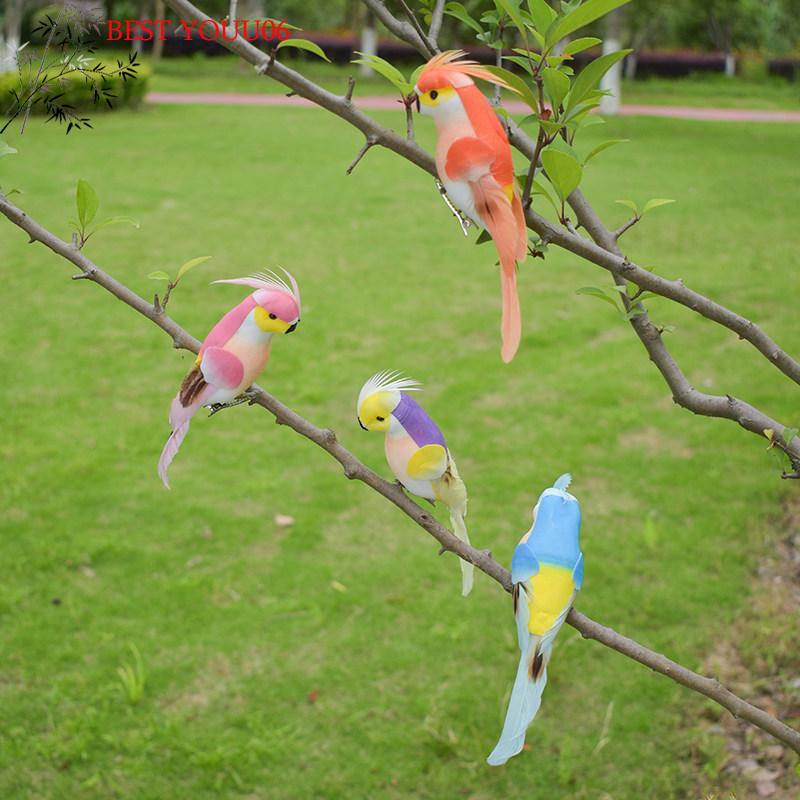 (YOUU06)1Pcs Miniature Feather Lawn Doll Ornaments 15cm Handmade Simulation Parrot Animal Bird Garden Prop Decoration