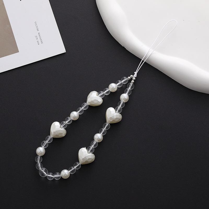 New Heart-Shaped Beaded Phone Chain, Wooden Heart Accessory, Anti-Drop and Anti-Loss Phone Case Pendant, Wristband