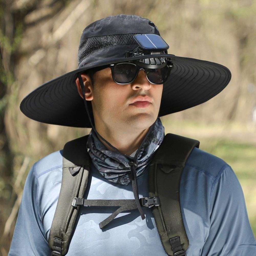 Strong Wind Solar Fan Hat UV Protection Summer Fan Visor Cap Cooling Fisherman Hat Hot Weather