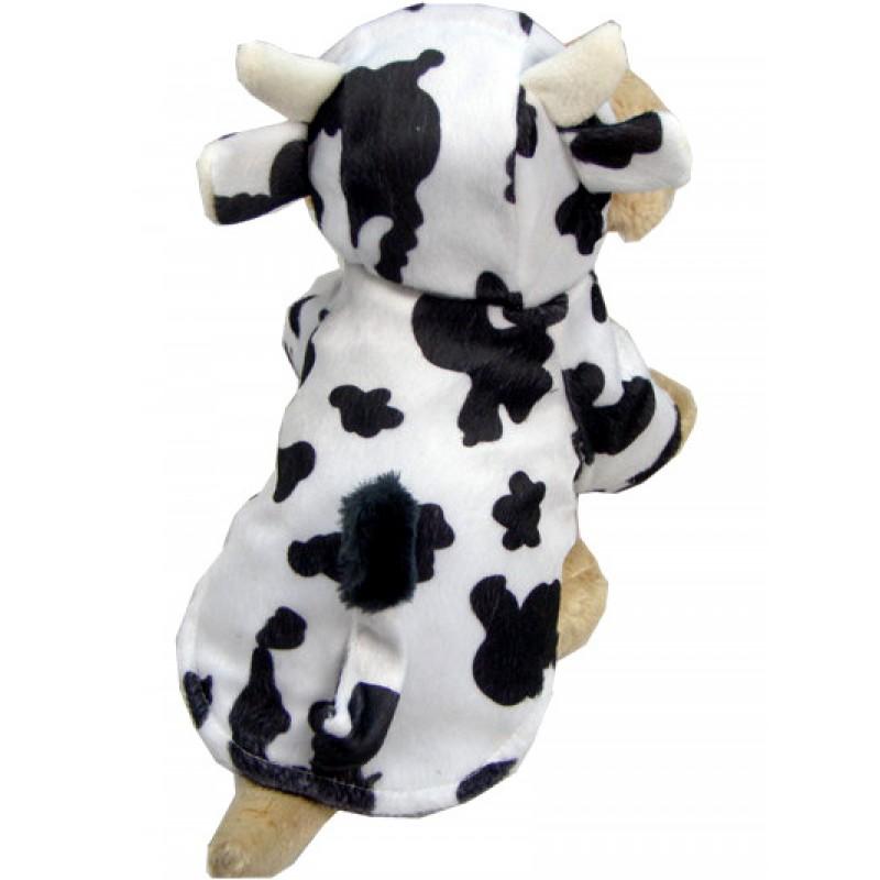 Pet Costume Dogs Cats Winter Cow Print Outfit Halloween Dress-Up Plush Animal