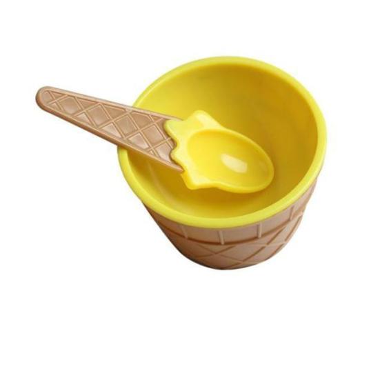 Kids Child Cartoon Cone Ice Cream Bowl Spoon Dessertware