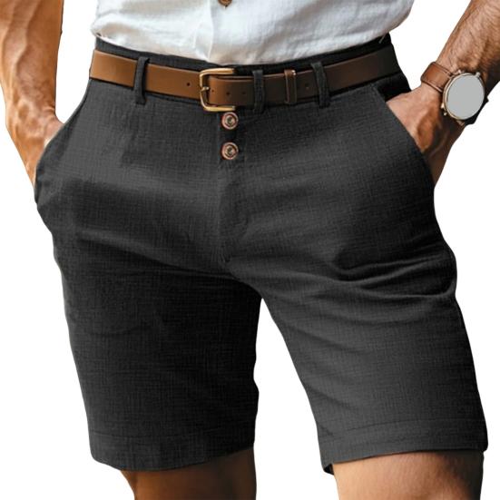 Men Shorts Mid-rise Buttons Zipper Fly Solid Color Shorts with Pockets Straight Leg Summer Casual Shorts Daily Wear