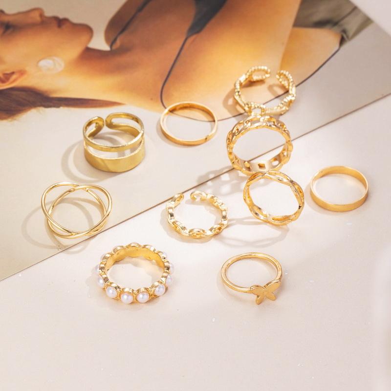 Fashion Jewelry Rings Set Gold Color Hollow Round Opening Women Finger Ring for Girl Lady Party Wedding Gifts