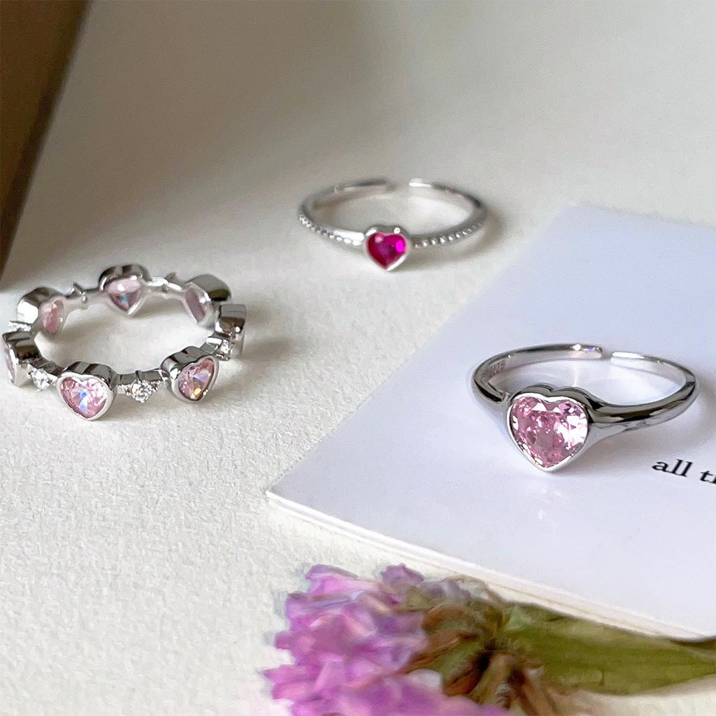 Кольцо Love Ring из стерлингового серебра 925 пробы для женщин, легкое, роскошное, нишевое, нежно-розовое, с цирконием, кольцо на указательный палец, регулируемое, новое летнее