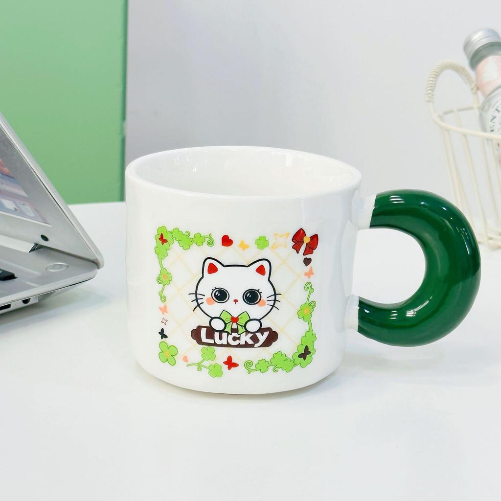 Cute Cartoon Cat Ceramic Cup Girls Mug with Lid Spoon Household Gift Box Water Cup High looking Gift