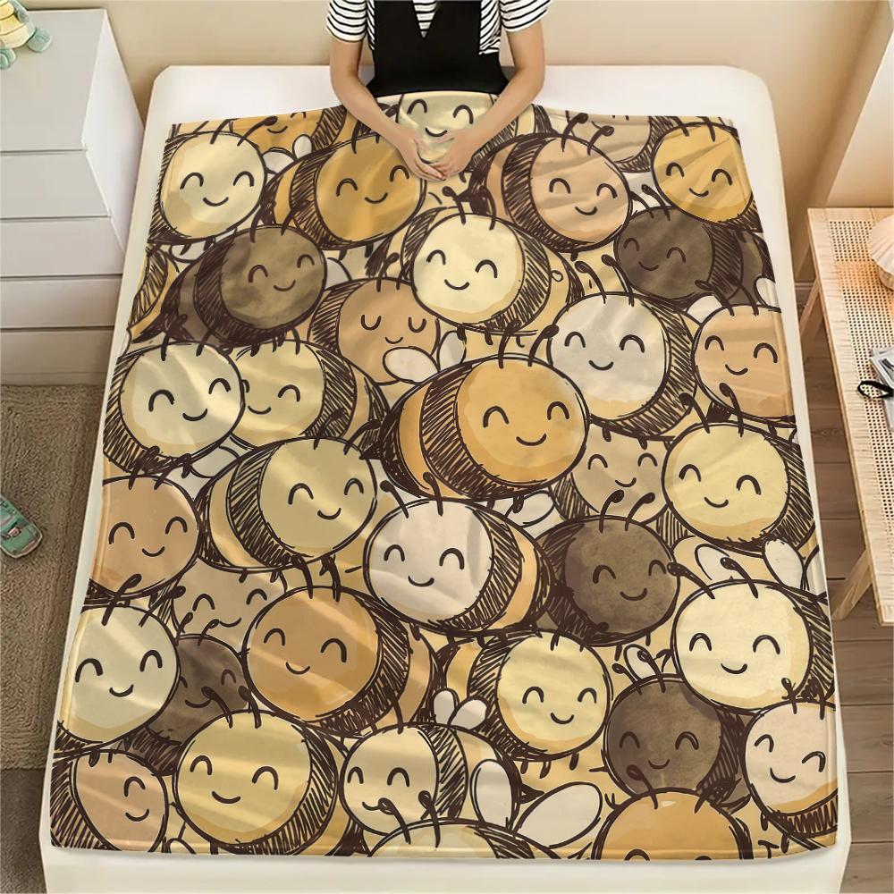 Cartoon animal bee Print Flannel Blanket High quality Comfortable for All Seasons Home Decor Warmth and Comfort Perfect for Christmas Gifts