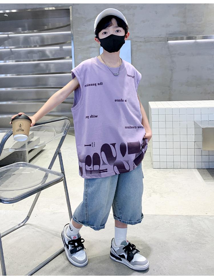 Boys' summer outfit set 2026 new style, handsome and fashionable for children, with sleeveless vest and thin two-piece set