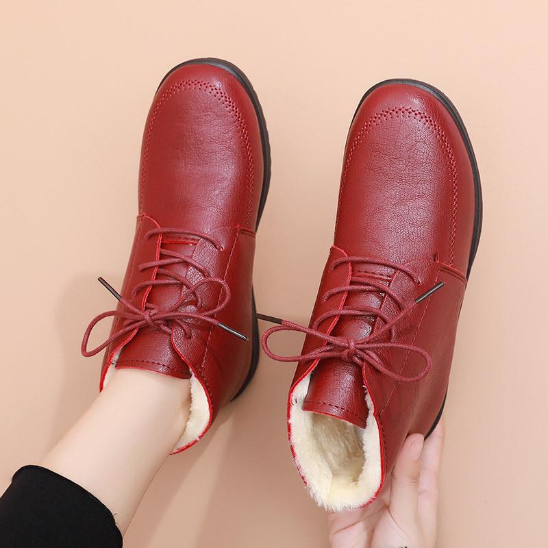 Зимняя теплая обувь для женщин, короткие женские ботильоны, женские зимние ботинки с мехом, повседневные водонепроницаемые женские ботинки в стиле ретро для мам