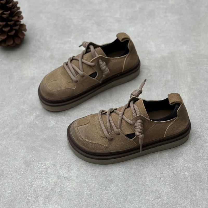 Genuine Leather Single Shoes Handmade Round Toe Cowhide Shoes