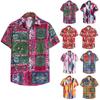 Мужская мода в этническом стиле с коротким рукавом, повседневная гавайская рубашка с принтом, блузка, футболка