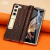 Кожаный чехол для телефона Samsung Galaxy Z Fold 7 6 5 4 3 Fold6 Fold7 Золотое покрытие Магнитная петля Подставка Задняя крышка с зеркальной пленкой