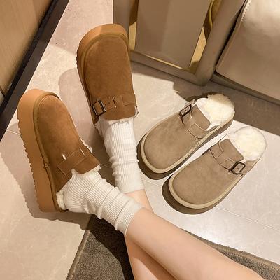 Пушистые домашние тапочки для женщин, пушистые замшевые тапочки с эффектом памяти и подкладкой из искусственного меха, домашняя обувь для отдыха на открытом воздухе, женские зимние теплые мини-сапожки на платформе