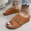Fashion Metal Buckle Design Wedge Sandals for Women Rome Plus Size Open Toe Platform Sandal Woman Beach New Pu Leather Sandalias Mujer