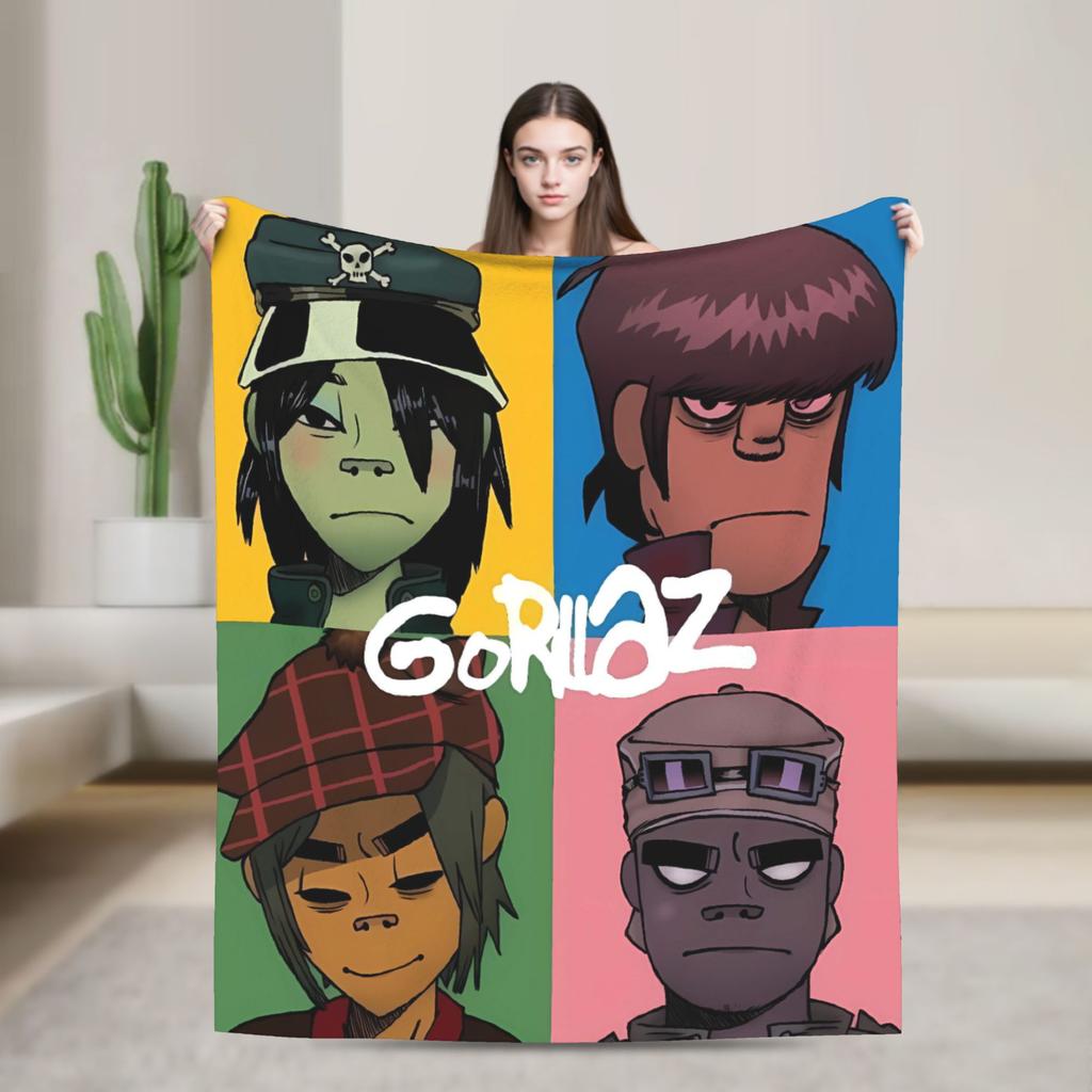 Фланелевое одеяло Gorillazs Зимняя группа Рок Теплое накидное одеяло для детей Домашний декор Графическое покрывало Покрывало для дивана-кровати