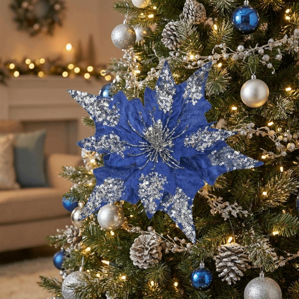 Realistic Artificial Christmas Flower Sequined Simulation Glitter Flower Tabletop Display