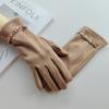 Solid Color Suede Leather Gloves Chain Warm Gloves Fashion Winter Thick Gloves