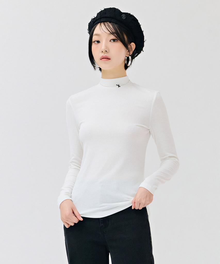CHASECULT Women'S Basic Mock Neck T-Shirt - White