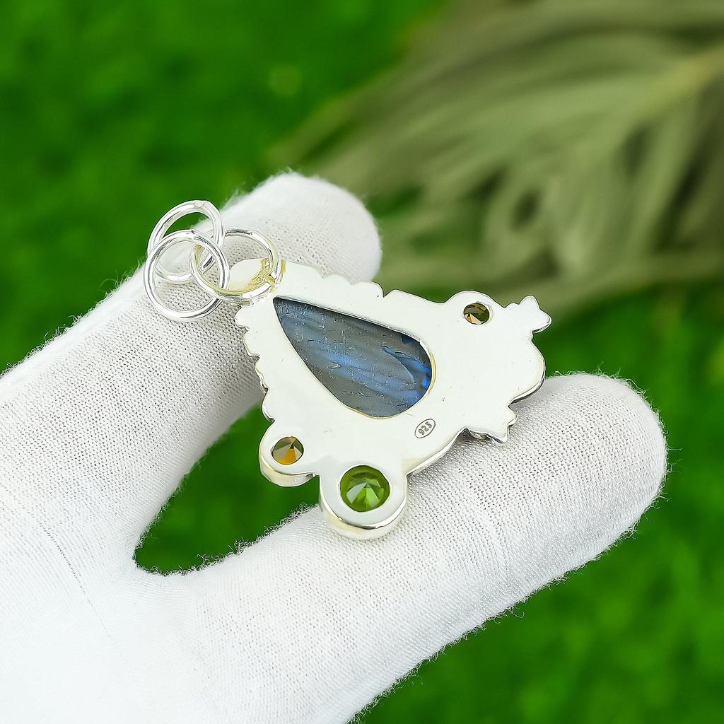 Натуральный Лабрадорит Подвеска из Драгоценного Камня Синий Серебро 925 пробы Индийские Ювелирные Изделия