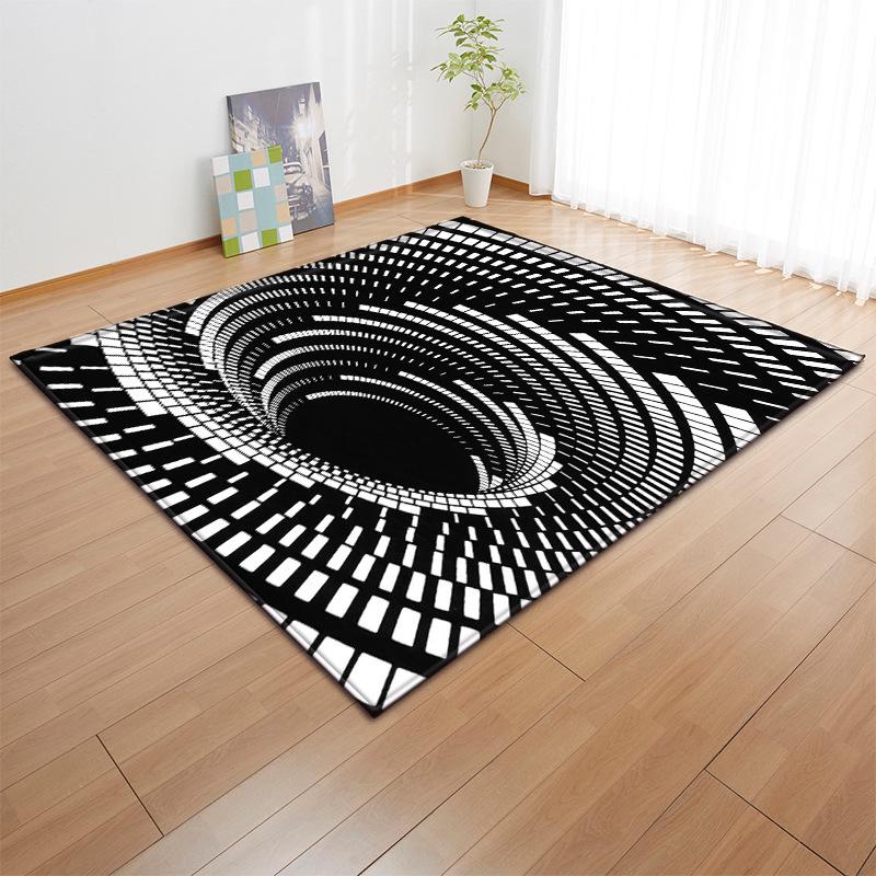 3D Three-Dimensional Large Carpet Door Mat Black And White Vortex Living Room Large Square Floor Mat Non-Slip Foot Mat
