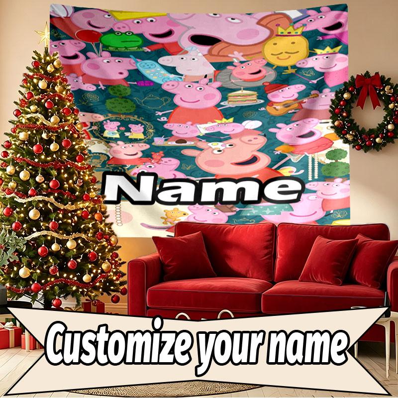 Custom Name Personalized Peppa Pig Print Tapestry, Wall Art Decor, Bedroom, Dorm, Apartment, LivingRoom, Party Backdrop, Gift for Birthday