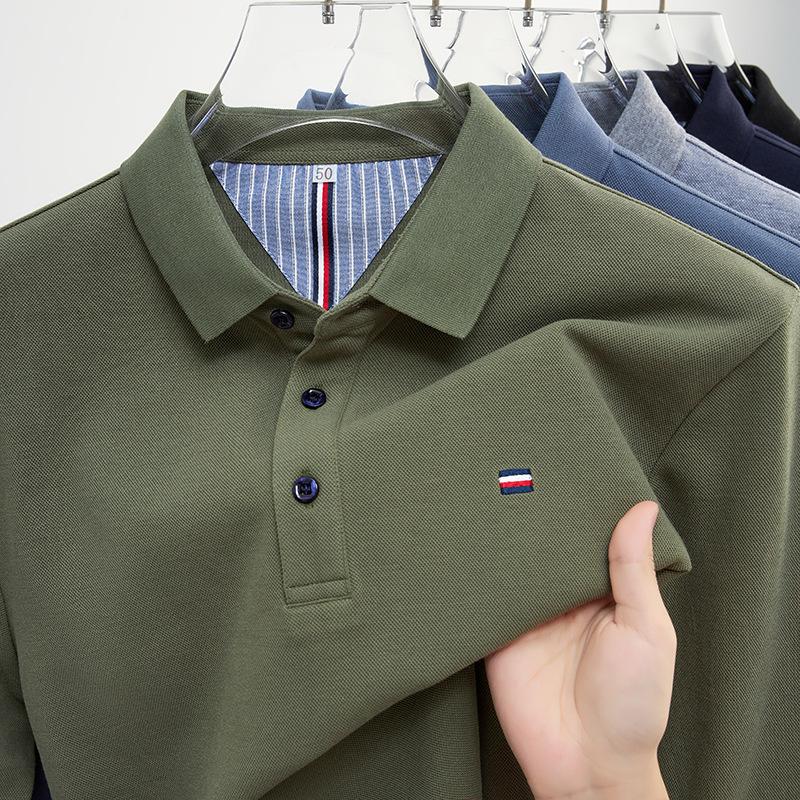 Мужское поло business casual с длинным рукавом и вышитым логотипом из дышащей ткани