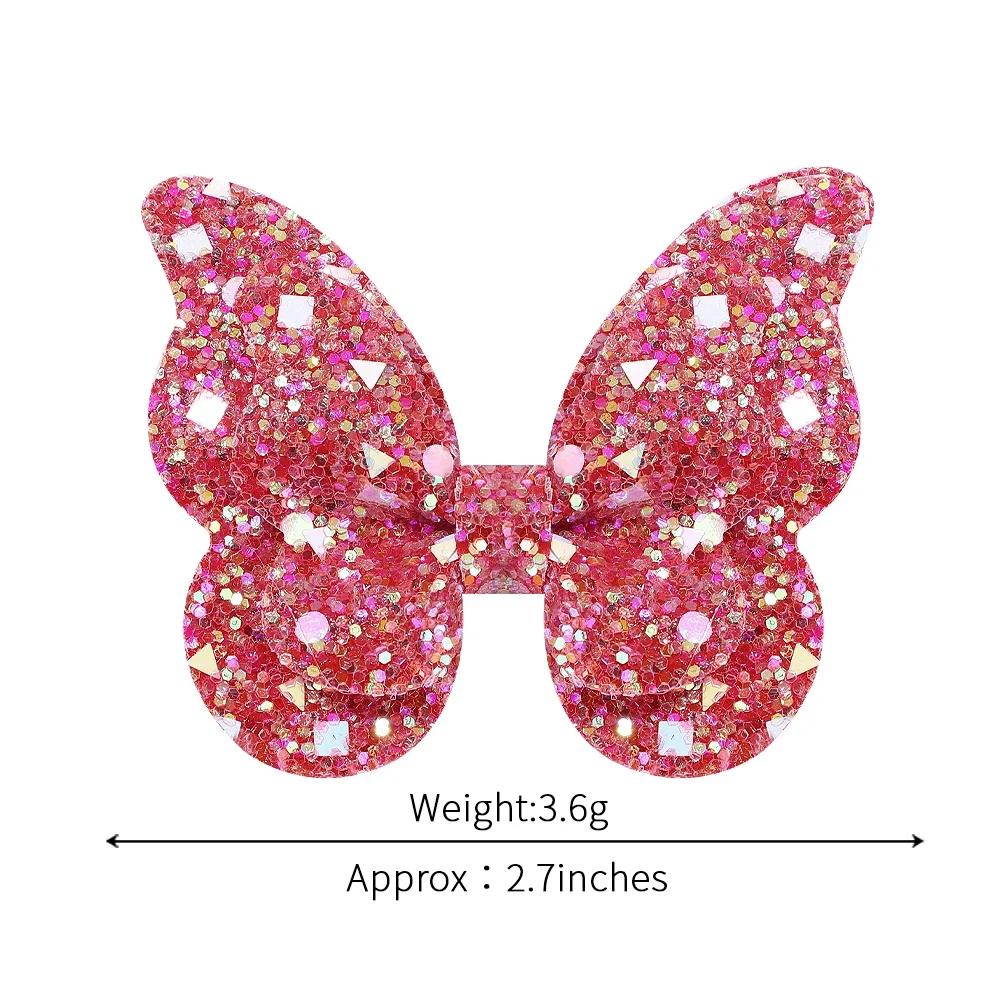 20 шт. 2,7'' Блестящие бантики-бабочки Заколки для волос для девочек Блестящие заколки для волос Зажим для волос Головной убор Детские аксессуары для волос