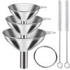 3/5Pcs Stainless Steel Kitchen Funnels Set 3 Sizes Cleaning Brush Optional Liquid Funnel Set Leak-proof Mini Ring