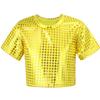 Boys Girls Sparkly Dance Crop Top Round Neck Short Sleeve Sequined Design for Performances