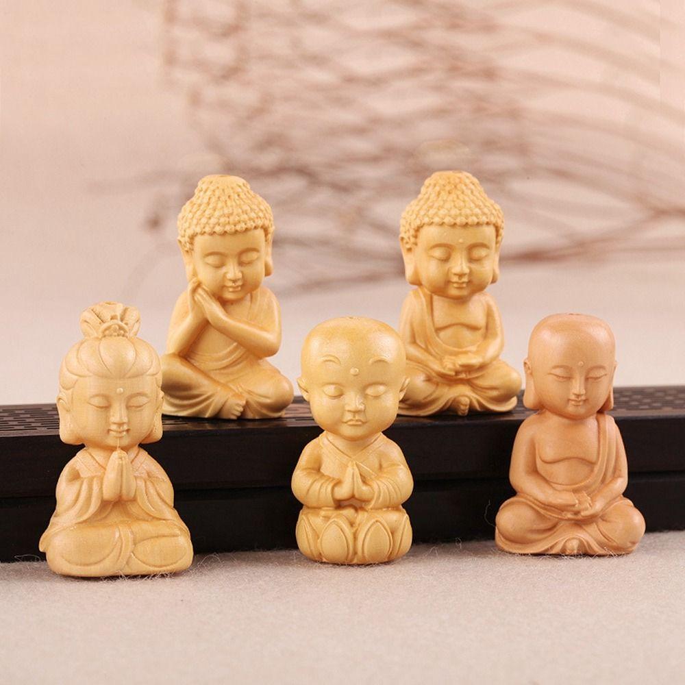 Boxwood Carved DIY Baby Buddha Little Monk Figurines Buddha Statue Car Ornament Key Chain Pendant