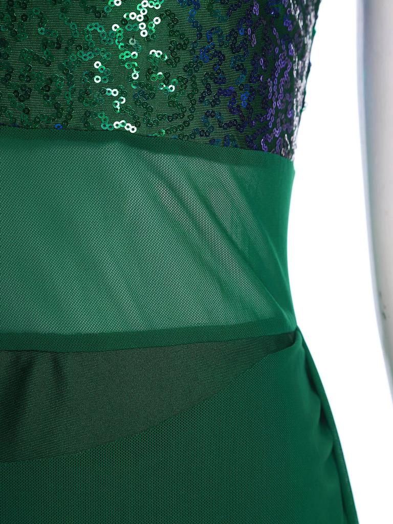 Женский лирический костюм для танца Водолазка Регулируемые бретели-спагетти На одно плечо Один рукав Леотард с пайетками