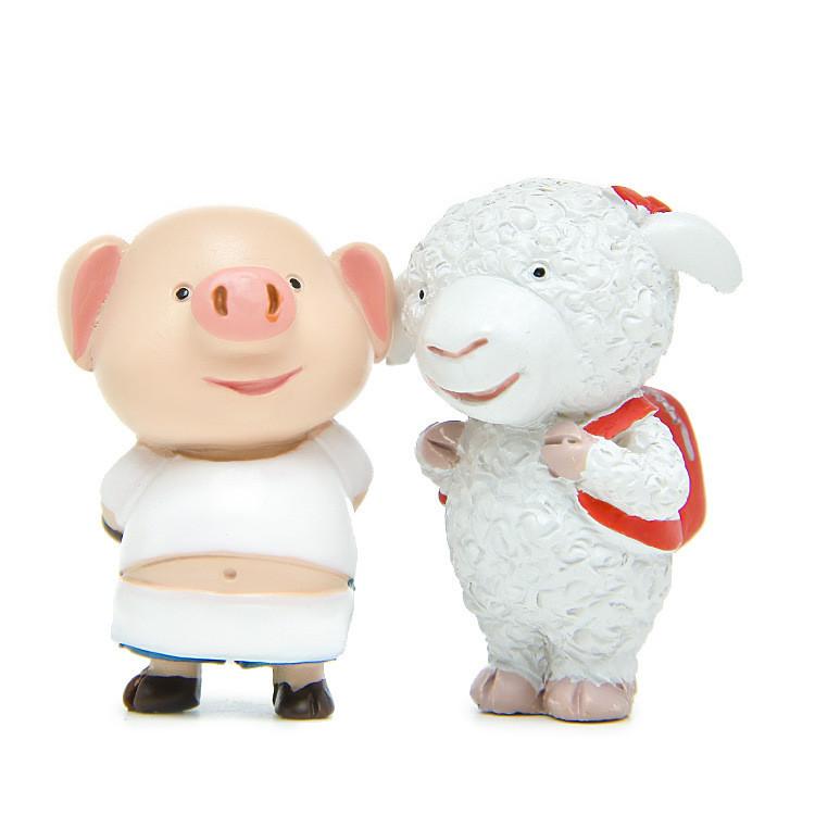 Japanese Style Resin Pig And Lamb Figurine With Craft For Collectors And Decor