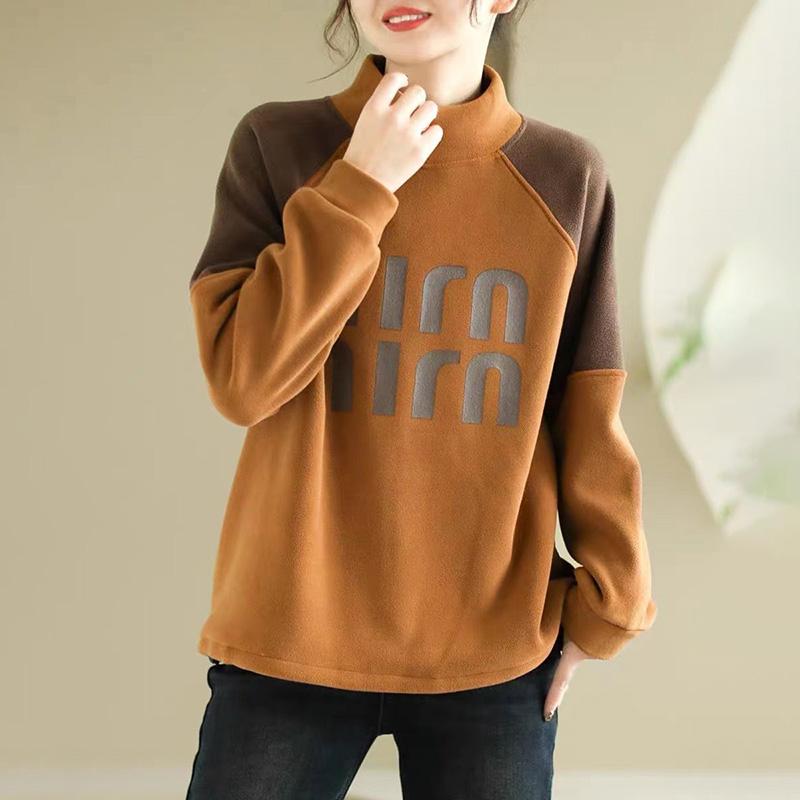Свитшот для женщин из хлопка, свободного покроя, из флиса, утолщенный, удобный, с высоким воротом, повседневный, свитшот