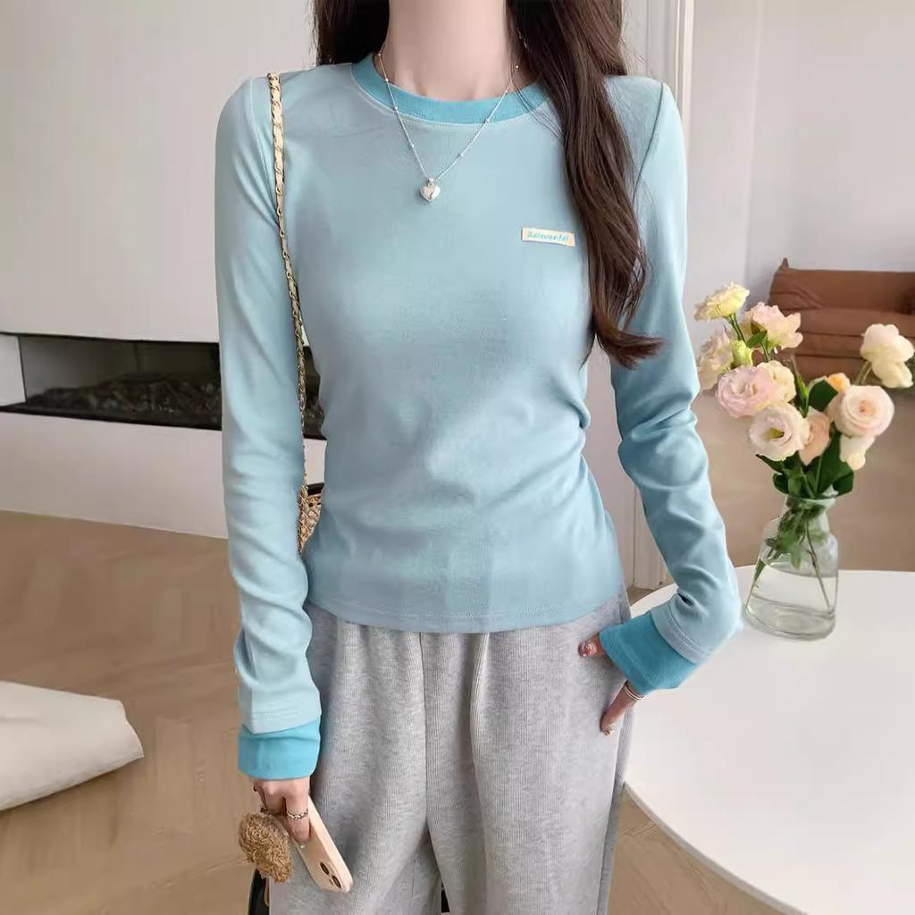 Футболка с круглым вырезом и длинными рукавами для женщин, новая поддельная футболка из двух частей, облегающая и тонкая внутренняя нижняя часть, верхняя часть