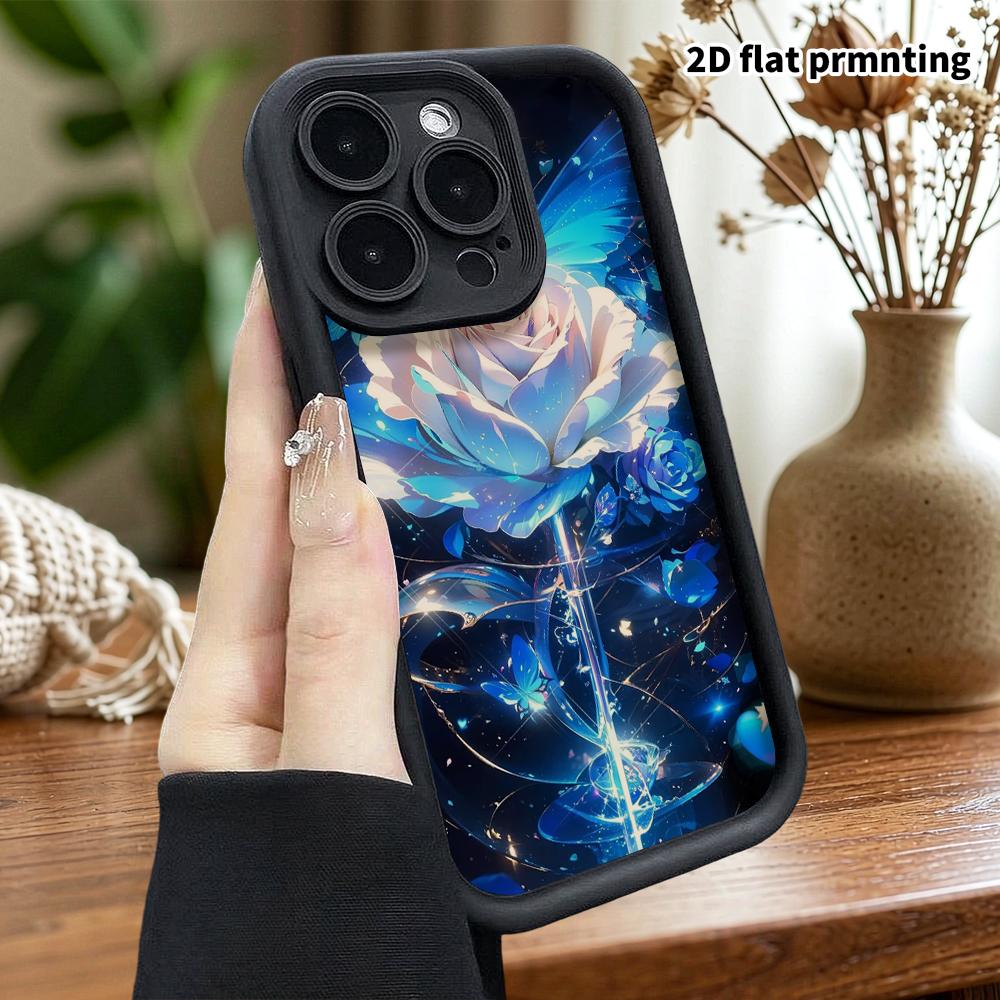 Phone Case: 2D flat design suitable for iPhone 18 17 16 15 14 13 Pro stepped protective case, rose and butterfly, Christmas and Halloween holiday gift