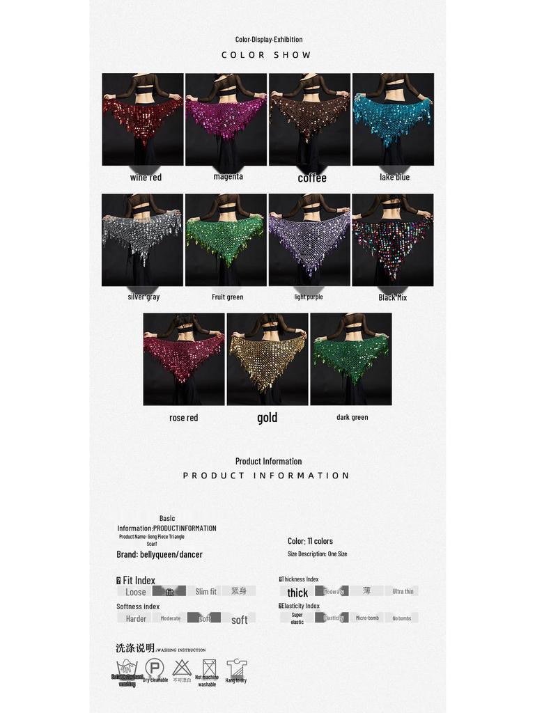 Mermaid Hip Scarf & Waist Chain Belly Dance Costume with Cymbals Triangle Shawl