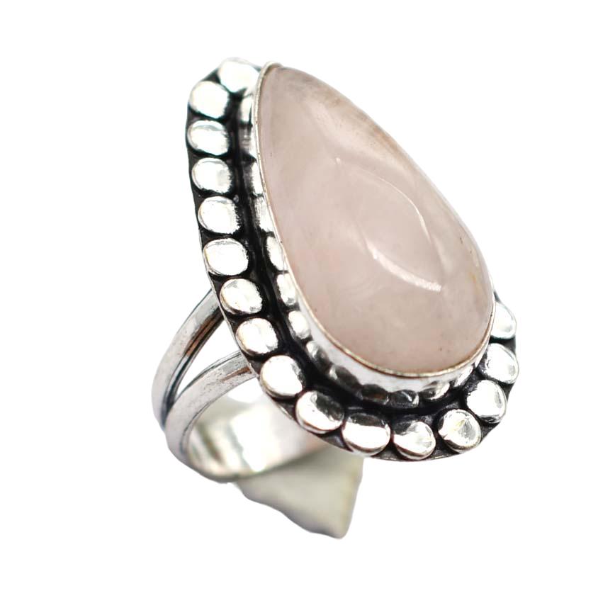 Rose Quartz Ethnic Handmade Ring Jewelry US Size-8.25 R 5452