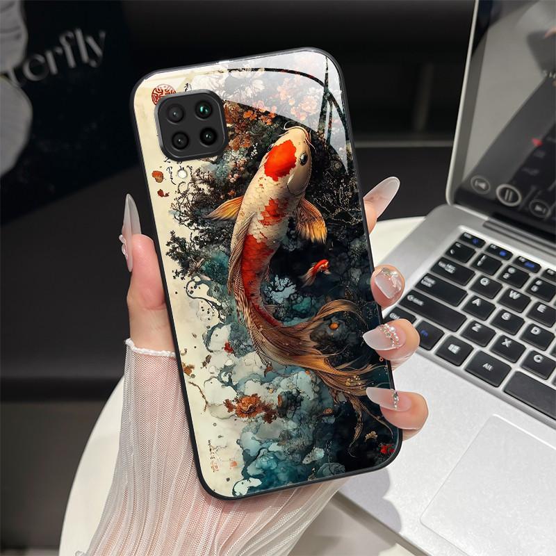 For Huawei P40 Lite Phone Case JNY-LX2 JNY-LX1 Trendy Fantasy Design Tempered Glass Bumper For Huawei Nova 7i 6 SE Back Coversse