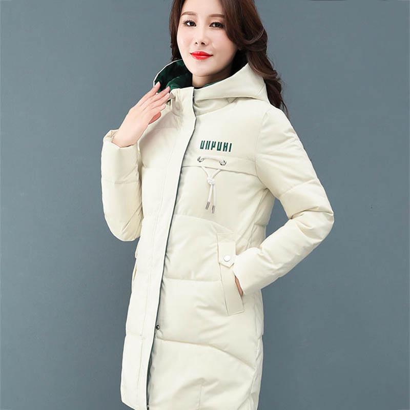 Plus Size  Winter Casual Hooded Jacket Parkas for Women Warm Letter Print Long Female Coat Zipper Outerwear
