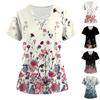 Women's Printing Short Sleeve V-neck Tops Working Pocket Blouse