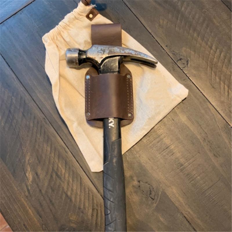 Leather Belt Hammer Holder with Steel Rings Holsters for Convenient Tool Transport Clip On Belt Hammer Holder for Work